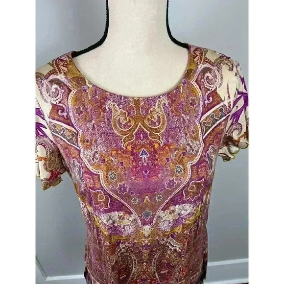 Soft Surroundings Luciana Paisley Women's S Blouse Scallop Sleeves Colorful - Picture 3 of 11